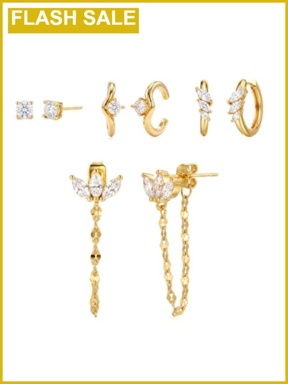 Dainty Gold CZ Hoop & Stud Earrings Stack Set Lightweight